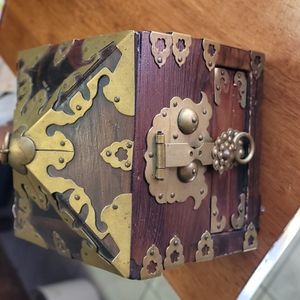 Korean wooden and brass trinket box
